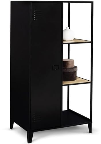 IDMarket - Armoire-étagère penderie ESTER 1 porte métal noir et bois design industriel