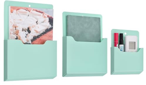 QUARKZMAN 3er Pack Magnetischer Aktenhalter, Magnetischer Wand-Aktenorganizer für Briefgröße, Kühlschrank-Aufbewahrungstasche für Zeitschriften(Grün, verschiedene Größen)