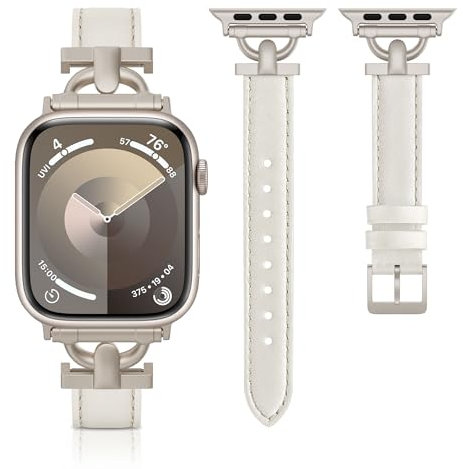 Tuocal Leder Armband Kompatibel mit Apple Watch Armband 42mm(Series 10) 41mm 40mm 38mm, Weiches Echtes Lederarmband für iWatch Series 10 9 8 7 6 5 4 3 2 1 SE Herren Damen, Polarstern/Polarstern