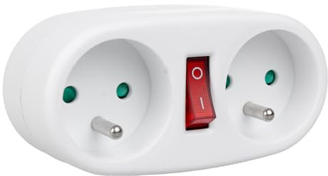 Maclean MCE337 E Base de Enchufe, Divisor con 2 Tomas e Interruptor de Encendido/Apagado, Tipo E, 2x16A