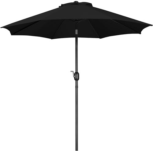 Yaheetech Ombrellone da Giardino Esterno 270 cm Portatile Parasole Protezione UV con Manovella 8 Stecche Reclinabile Telo in Poliestere Tubo in Alluminio Spiaggia Balcone Terrazzo Nero