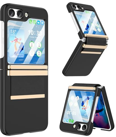 Designed for Galaxy Z Flip 5 Case with Hinge Protection for Samsung Flip 5 Plating Metal Design Shockproof Full Body Protective Phone Case Cover for Z Flip 5 5G(2023)-Black