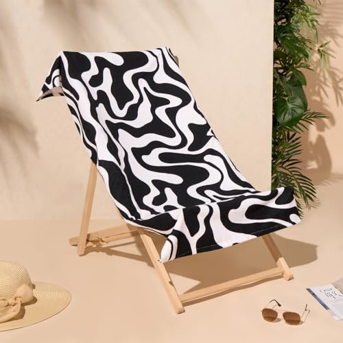 DREAMSCENE Strandtuch Swirl Schwarz, schnell trocknendes Handtuch aus Mikrofaser, Strandtücher für Erwachsene, Kinder, Fitnessstudio, Schwimmbad, Strand, Urlaub, Essentials, 71 cm x 152 cm
