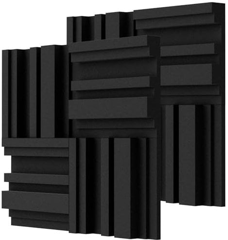 BXI Dick Akustikschaumstoff Paneele Set mit Diffusionsmuster, 30 x 30 x 5 cm, 8 Stück Hochdichte Schalldämmung Schallschutz Wand/Tür, 3D Schallabsorber Schwarz für Gaming Zimmer Deko, Büro & Tonstudio