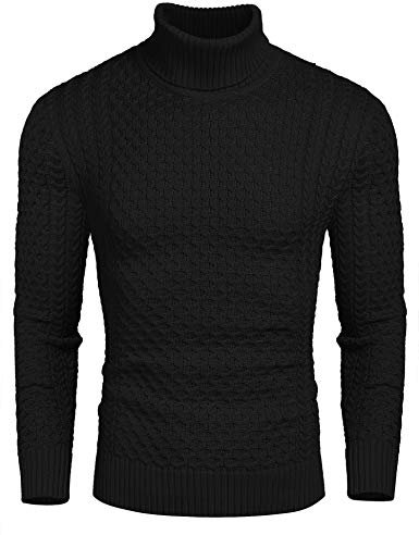 COOFANDY Pull col Roulé Homme Pull Hiver col Roulé Slim Fit Pulls en Tricote Manches Longues Pulls Chaud Noir L