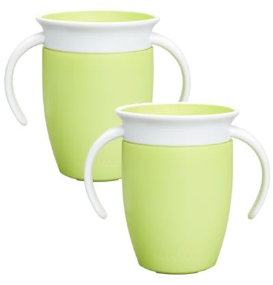 Munchkin Tasses Miracle 360 Bébé | Gobelet à Flux Libre pour Tout-Petits | Tasse d'Apprentissage | Sans BPA | Sans Déversement | Bouteille d'Eau Bébé | 207 ml | 6m+ | Pack de 2 | Vert