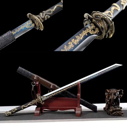 KWXPW 110cm handgefertigtes Tang-Schwert,Manganstahl geschmiedetes Samuraischwert,echtes Samurai gerades Schwert für Geschenke,Dekoration,Cosplay,Festivals