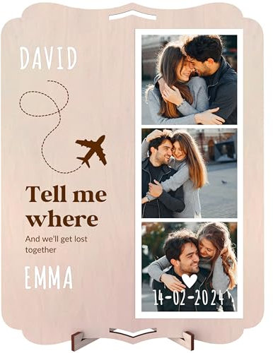 nagu® Reise. Personalisiertes Holzbild mit Foto als originelles Geschenk für Mann oder Frau. Große Geschenkkarte aus Holz, 30 x 22 cm, für personalisierte Geschenke für Reisende. Inklusive Buchstaben