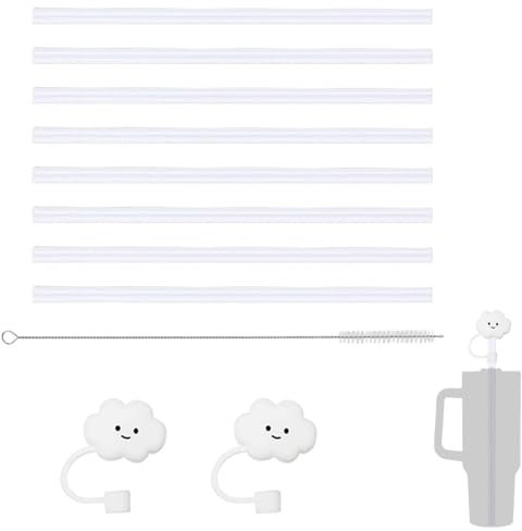 Set of 11 - Replacement Straws for Stanley Cup 40oz, Reusable Drinking Straws with Silicone Tips and Cleaning Brush,Durable and Eco-Friendly for Tumbler, Water Bottle, Smoothie