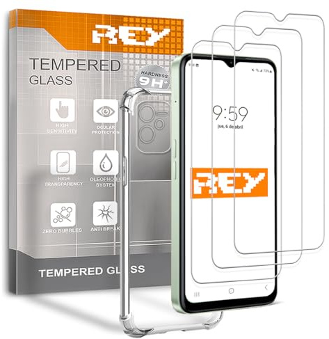 REY 3X Protector de Pantalla y Funda Anti-Shock para OPPO REALME C35 - REALME NARZO 50A Prime, Cristal Vidrio Templado y Silicona TPU de Alta Resistencia