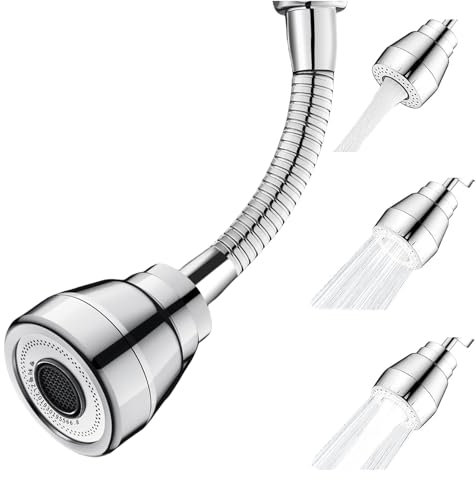 Kitchen Tap Spray Head - 360° Swivel Kitchen Tap Extension - 3 Water Flow Modes Faucet Extender Tap Attachment - 22mm/24mm Compatible - Fits Standard Tap Adapter for Kitchen Sink