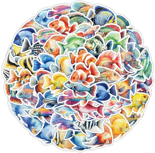 ITOMUFD Fisch Sticker Set Aufkleber Jugendliche Erwachsene 50 Stück Ozean Tier Wasserfeste Vinyl Decals Auto Motorräder Fahrrad Skateboard Snowboard Gepäck Laptop Koffer Helm Motorrad Computer