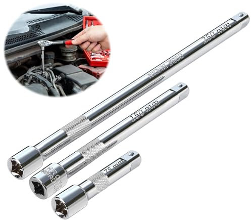 TXXATX Rallonge 3/8 Pouce Rallonge Cliquet 3 Pièces 75 mm 150 mm 250 mm Jeu de Rallonges 3/8 Pouce Acier au Chrome-vanadium Jeu de Rallonges à Bascule pour Clés à Cliquet Douille Clé à Choc