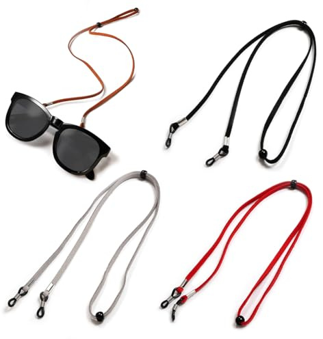 ZEXOWIJ 4 Stück Brillenband, Brillenkette Herren, 4 Farben Brillenband aus Leder für Damen und Herren, brillenkette, Universal Brillenbänder Brillenkette Einstellbarer Brille Cord