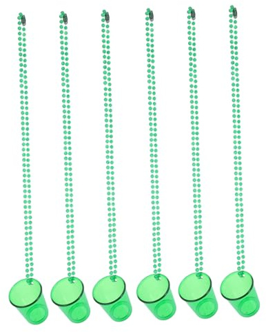 ABOOFAN 6pcs Reusable Green Shot Glass Bead Necklaces Novelty Bachelor Party Accessories St Patrick's Day Irish Costume Supplies