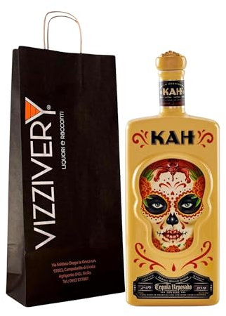 KAH Tequila Reposado - Bottiglia Decorata - 100% Agave Blu - Doppia Distillazione e Invecchiato in Botte di Quercia - 40% vol 750 ml