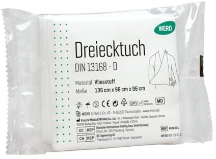 Dreieckstuch (Armtragetuch) DIN 13168-D/ÖNORM K 2122 | Geeignet für unterschiedliche Einsatzmöglichkeiten | Anschmiegsame Vliesstoffqualität | Auch als Notverband einsetzbar | Einzeln cellophaniert