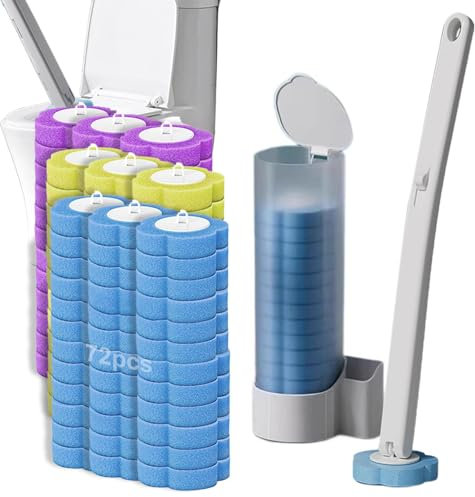 Disposable Toilet Brush, Toilet Bowl Cleaner Brush with 72 pcs Refills,Disposable Toilet Cleaning System with Holder for Bathroom Cleaning (Brush set + 72 brush head (3 flavors))