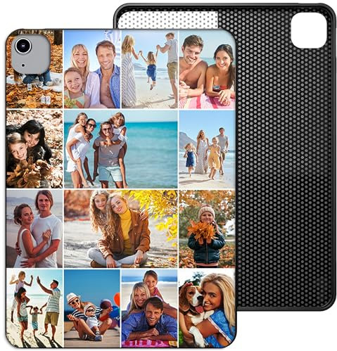 Personalised Case Compatible with All iPad models iPad 10th, 9th Gen,6th Gen, 5th Gen, Mini, Air, M2, M3 – Collage Photo Black Silicon Shockproof Cover - Personalize with 14-PHOTOS