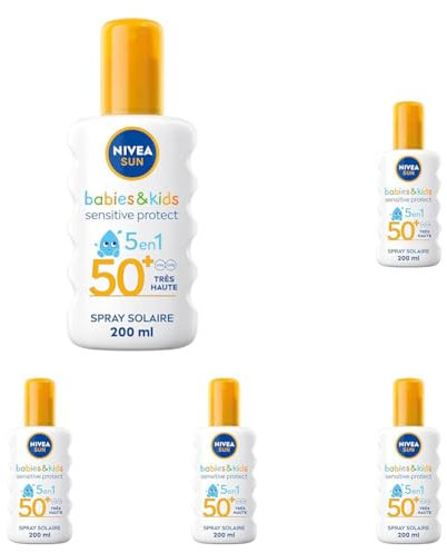NIVEA Sun Schutzspray Kids Sensitive Protect/Play FPS 50+, 200 ml (Packung mit 5)