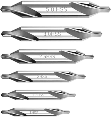 6 Stück HSS Zentrierbohrer Metall Set 1.0/1.5/2.0/2.5/3.0/5.0mm 60-Grad | M2 Zentrierbohrer Kegelsenker-Werkzeuge Drehbank Zubehör für Holz Drehmaschinen