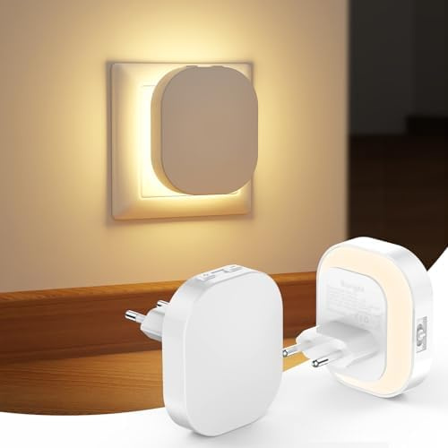Suright 2 Piezas Luz Nocturna Infantil con Sensor de Movimiento y Crepuscular, Brillo Ajustables, AUTO/ON/OFF Luz Bebe Nocturna para Habitaciones, Niños, Pasillos, Escalera, Dormitorio, Cocina