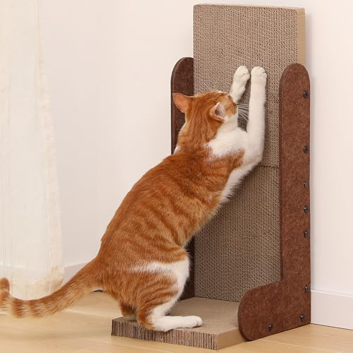 FUKUMARU Kratzbrett Katzen, 68 cm hohe L förmige Kratzpappe für Katzen, widerstandsfähig Katzenkratzbrett aus Filz und hochwertiger Karton, Kratzmöbel für Wand und Ecke, Karamellfarbe