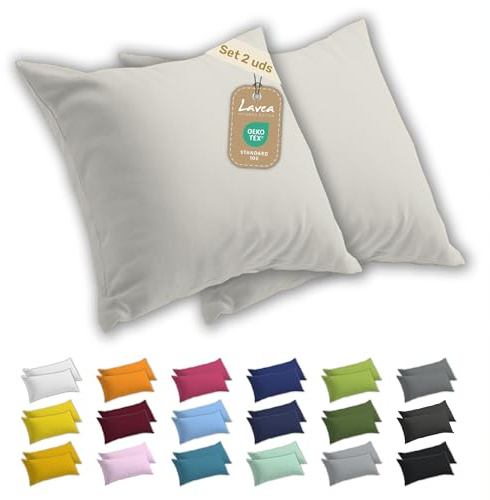 Lavea® 2er Set Kissenbezug 50x50, Kissenhülle Sparpack, 100% Baumwolle Jersey, Kissenbezug Baumwolle, Kissenbezüge 2 Stück, Oeko-Tex Zertifiziert, YKK-Reißverschluss, Hautfreundlich, Creme Naturweiß