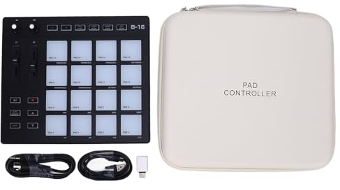 CHICIRIS MIDI Controller Pad, RGB Tragbares ABS -Silikonmaterial mit 16 Drum Pads 2 Zuweisbare Faderknöpfe für Musikproduktion und -aufführung