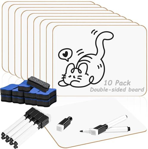 A4 Whiteboards, 10er Set inkl. Stifte & Wischer - Doppelseitige Trockenabwischbare Schreibtäfelchen für Büro, Unterricht & professionelle Nutzung (11.69 x 8.27 Zoll)