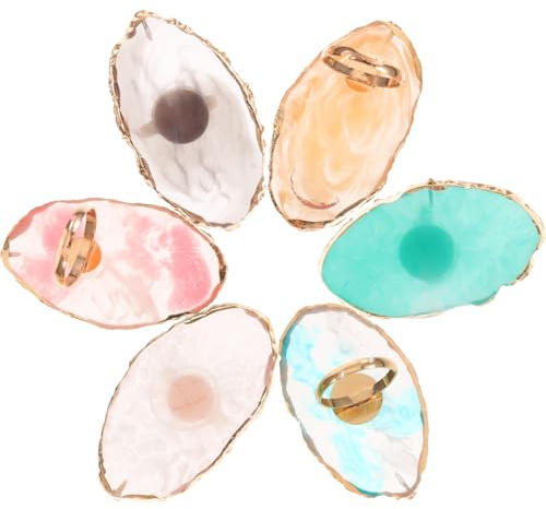 MAJORMENCH 6pcs Resin Nail Art Ring Palettes Agate Gold Edge Manicure Mixing Trays for Nail Polish and Gel Colors Multi-color Finger Ring Plates and Painting