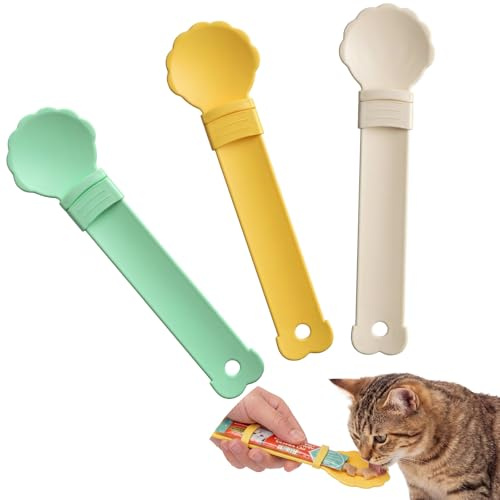 Mabor 3PCS Cat Treat Squeeze Spoon Set, Lickable Spoons Feeder for Wet Food & Liquid Snacks (Beige, Orange, Green)