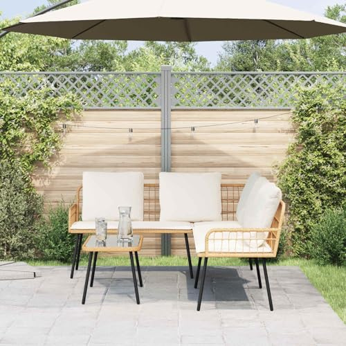 LoogCape Gartensofa-Set aus Natur Poly-Rattan, 2-teilig mit bequemen Kissen, wetterfestes Outdoor Lounge Möbel für Terrasse, Balkon & Garten