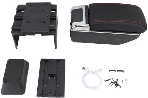 Boîte d’accoudoir pour console centrale avant, organisateur d’accoudoir extensible avec port de chargement USB, boîte de rangement à largeur réglable pour console centrale, compati (Ligne rouge)