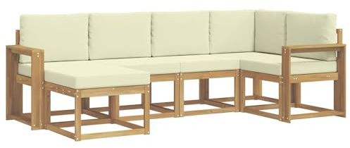 vidaXL Outdoor-Sofagarnitur mit Kissen 6 pcs Weiß und Creme Polyester, Garten-Sofa, modernes Outdoor-Komfort-Set, langlebige Sitzgarnitur für Entspannung und Terrasse