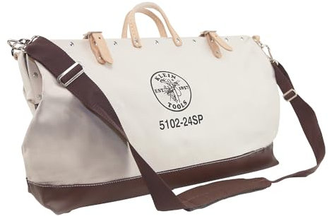 Klein Tools 5102-24SP Deluxe Canvas Werkzeugtasche 61 cm aus natürlichem Canvas mit 17 Innentaschen und abnehmbarem Schultergurt
