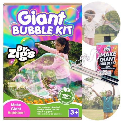 Giant Bubbles Kiddie Starter Kit Small For Kids by Dr Zigs for Outdoor Kids Fun - Large Bubble Wand with 1 Liter, Litre Ready to Go not Concentrate Solution Mix, Not Standard Soap Mixture, Special Big Bubble Guarantee Mix - 100 % Safe CE Marked (View amazon detail page)