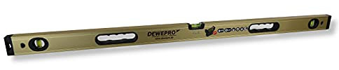 DEWEPRO Wasserwaage TOP-L 120cm mit 3 Libellen und 2 Handgriffe - Stabiles Aluminium-Profil - 2% Gefälle - Messtoleranz 0,3mm/m