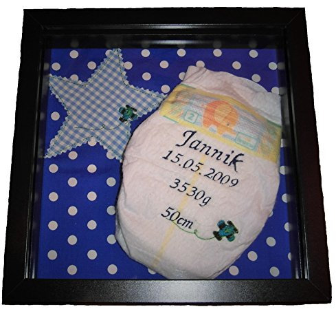 Windel bestickt mit Geburtsdaten, Taufgeschenk, Geburtsgeschenk, Babydekoration, Kinderzimmer, mit Rahmen