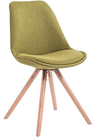 CLP Retro-Stuhl Toulouse Rund Mit Stoffbezug Und Hochwertigem Sitzpolster I Lehnstuhl Mit Stabilem Holzgestell I Sitzhöhe 48 cm, Farbe:grün, Gestell Farbe:Natur