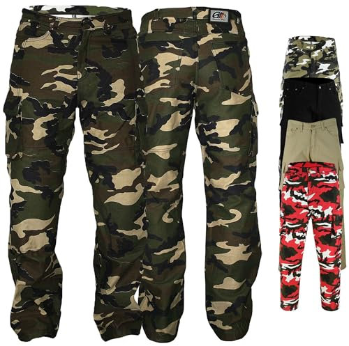 German Wear Motorradhose Herrren - Motorradjeans mit 2 CE-Protektoren - Bikerjeans futter aus Aramid-Kevlar-Stoff verstärkt - Cargohose rutsch- & brandfeste Jeanshose mit 6 Taschen Grün/Camo - 36W / 3