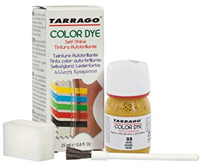Colori e Tinture per Scarpe o Borse 25 ml | Pelle Naturale e Sintetica | Con Pennello e Spugna Applicatore ((08) Ocra)