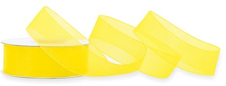 Organzaband 25mm x 25m Rolle - FARBAUSWAHL in 3/6/12/25/38mm - transparent, farbecht & waschbar - Schleifenband für Hochzeit - Geschenkband zum Verpacken Dekorieren Basteln - Gelb 645