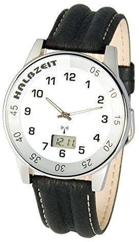 MARQUIS Sportliche Herren Funkuhr - Halbzeit - (Junghans-Uhrwerk) Lederarmband, Gehäuse aus Edelstahl 964.6029