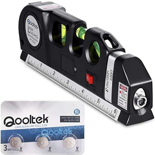 Livella laser Qooltek - laser multifunzione, linee laser orizzontali verticali incrociate, metro a nastro da 2,5 m / 8 piedi, righello in metallo da 15 cm / 6 pollici
