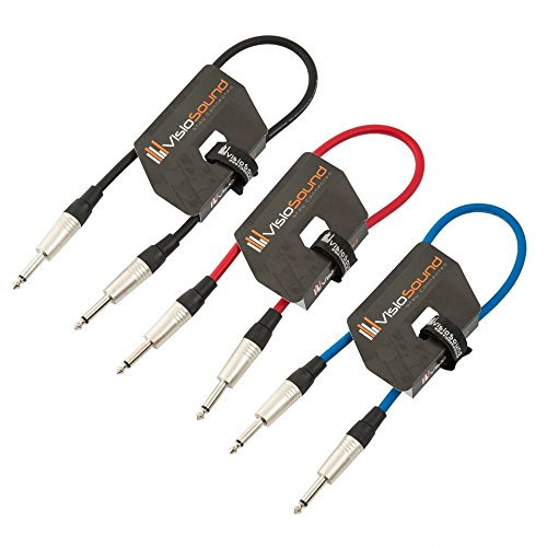 3 x Guitar Lead 6.35mm Mono Jack to Jack/Instrument Cable / 3 Colours / 3 Pack 0.5m Multi-Coloured