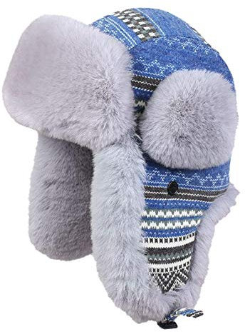 Insun Unisex Wintermütze Gestrickt Fliegermütze Pilotenmütze Russenmütze Ohrenschützer Blau L Hut Umfang 60cm