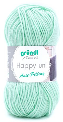 Gründl Happy uni 100% Polyacryl 1 x 100 g, Mint | (Strick- und Häkelgarn mit wollartigem Charakter aus Anti-Pilling, 100 g / 250 m, Nadelstärke: 4 - 5, 100 g)