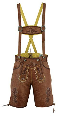 RIDEX Men's Oktoberfest Antique Brown Leather Lederhosen with Belt Short Trouser (as8, Waist, Numeric_38, Regular, Regular)