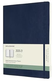 Moleskine - 18-Monats Wochenplaner/Terminplaner, Terminkalender 2020/2021, Wochennotizbuch mit Softcover und elastischem Verschluss, Format X-Large 19 x 25 cm, Farbe Saphirblau, 208 Seiten